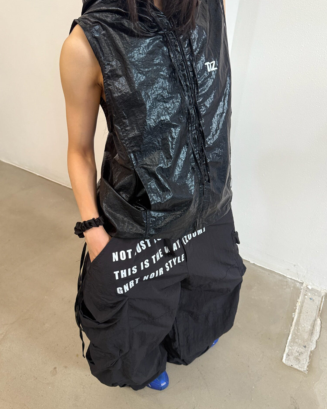STREETWEAR LETTER PRINT CARGO QUICK-DRY PANTS - BLACK