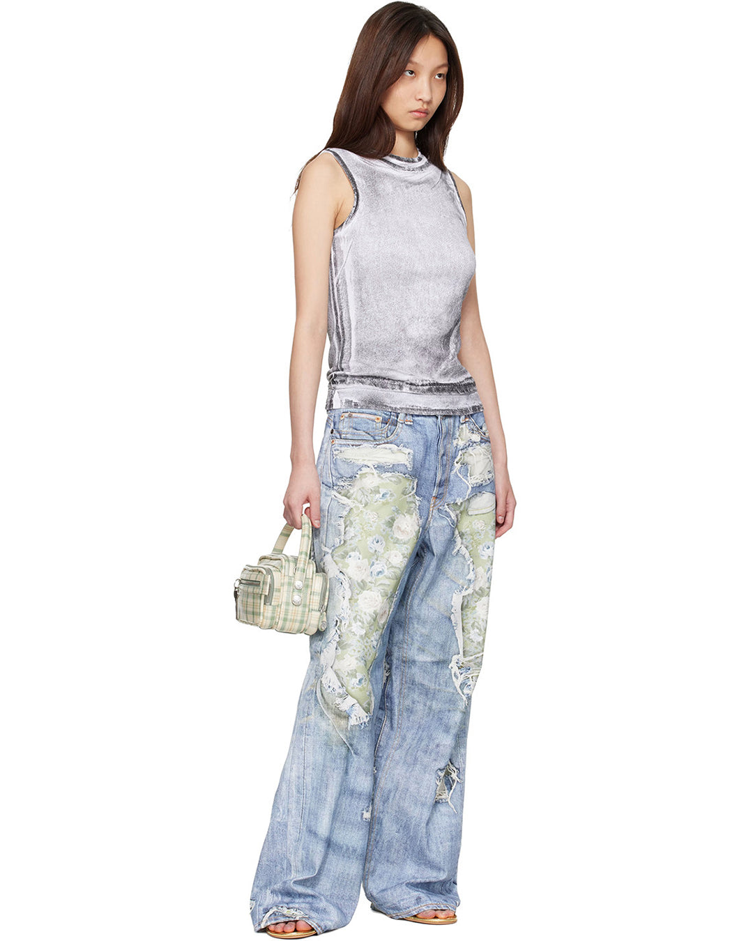 MID-SUMMER ROSE 3D WHISKER-WASHED DISTRESSED JEANS - BLUE