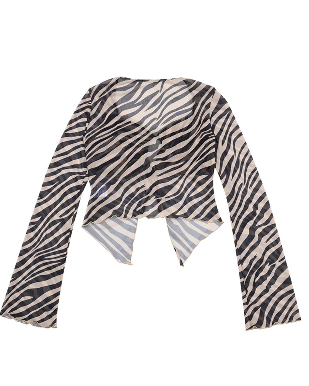 ZEBRA PRINT ASYMMETRIC FISHTAIL MESH TOPS - BLACK