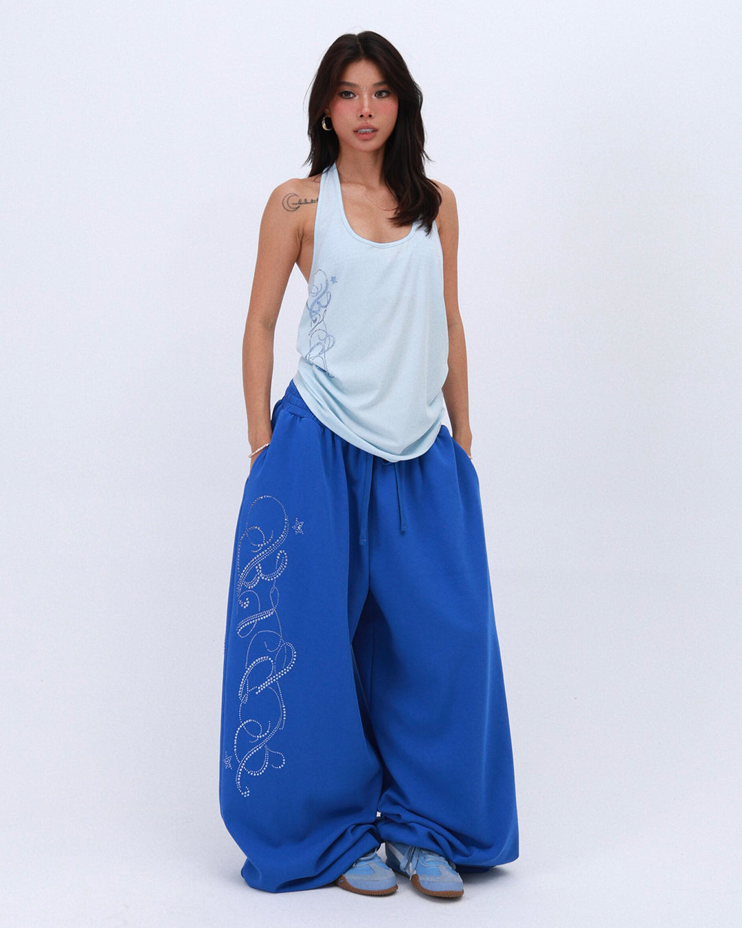 SPARKLE RHINESTONE RELAXED SPORTS PANTS - KLEIN BLUE