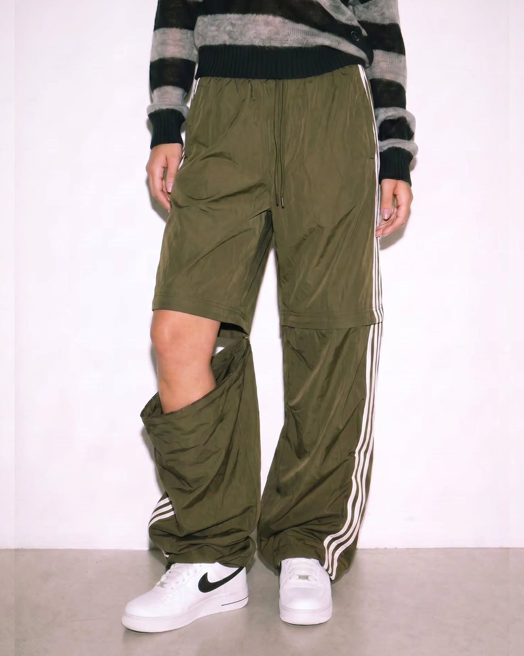 STRIPED DETACHABLE-LEG QUICK-DRY PANTS - OLIVE