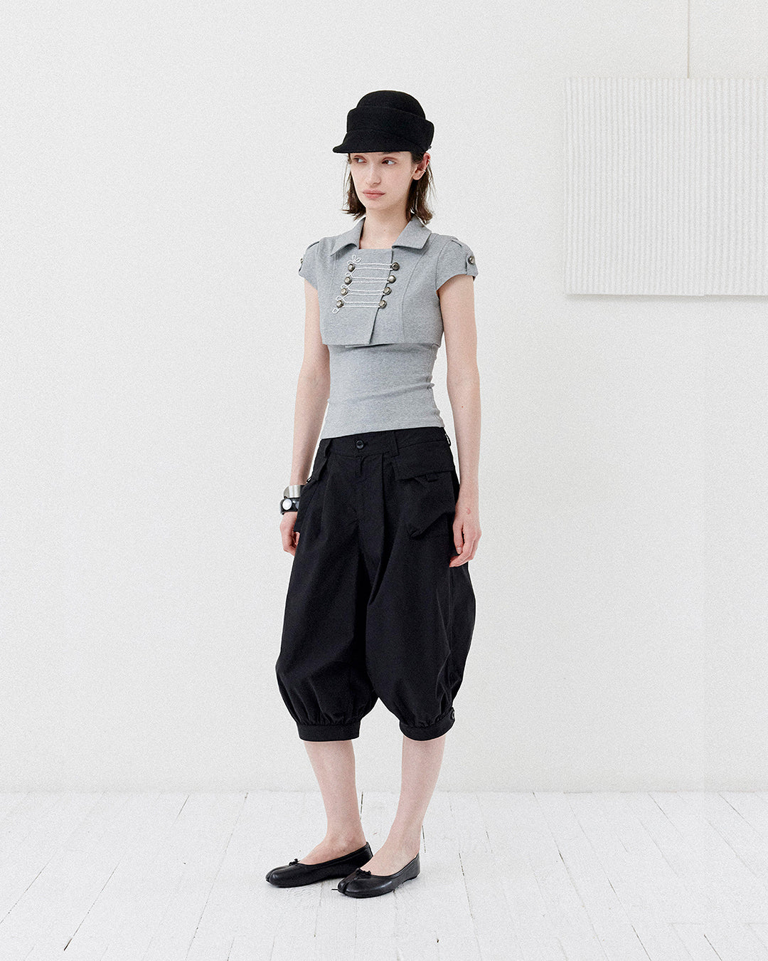 TWO-PIECE PALACE STYLE CROPPED TOPS - GREY