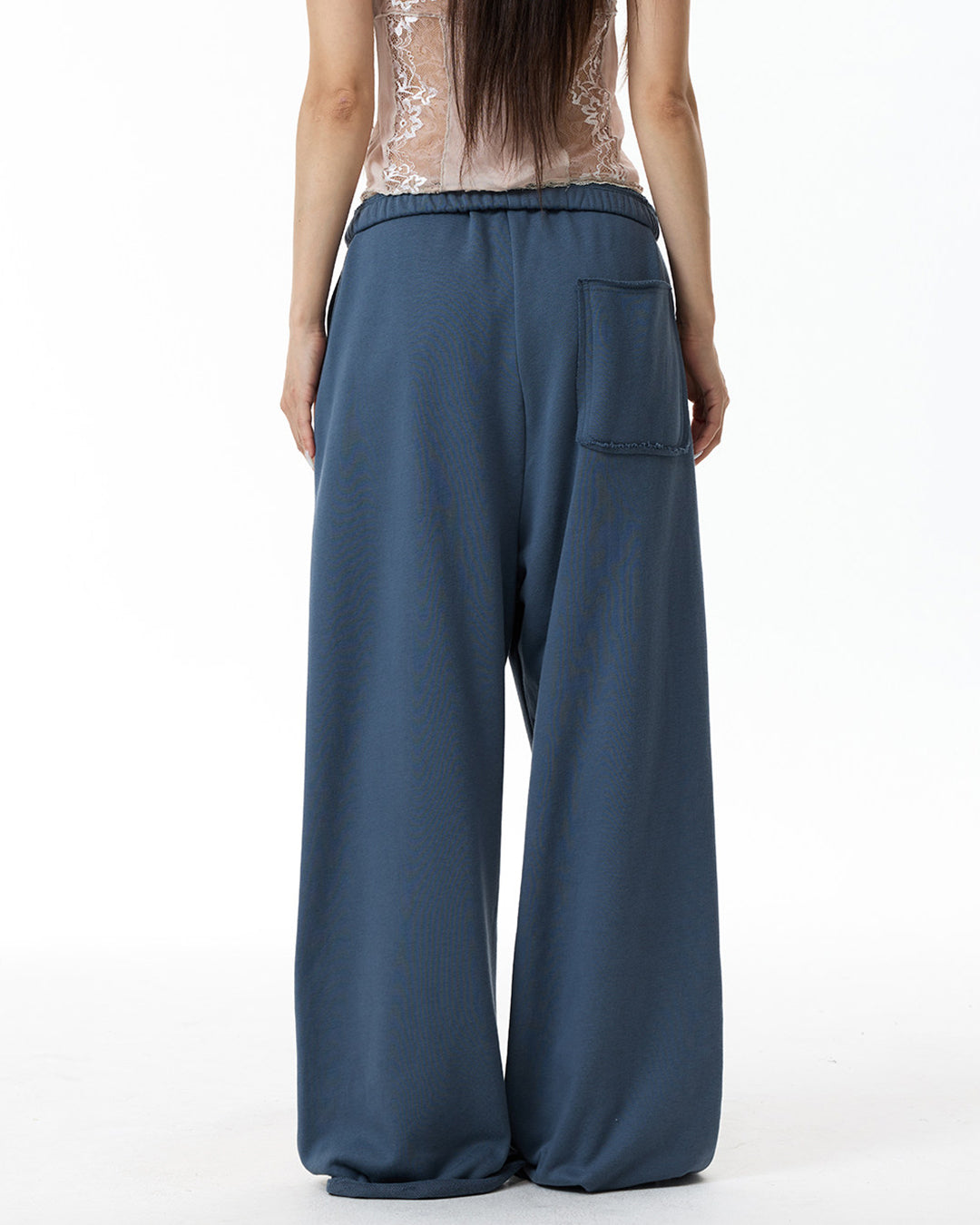 DISTRESSED SEQUIN STRAIGHT-LEG SWEATPANTS - MISTY BLUE