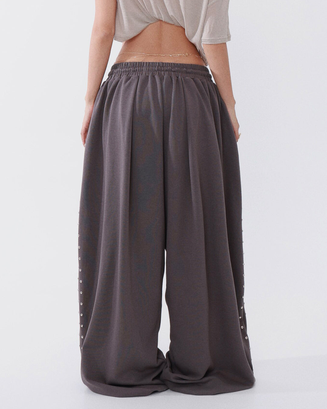 STUDDED LOGO EMBROIDERED SWEATPANTS - DARK GREY
