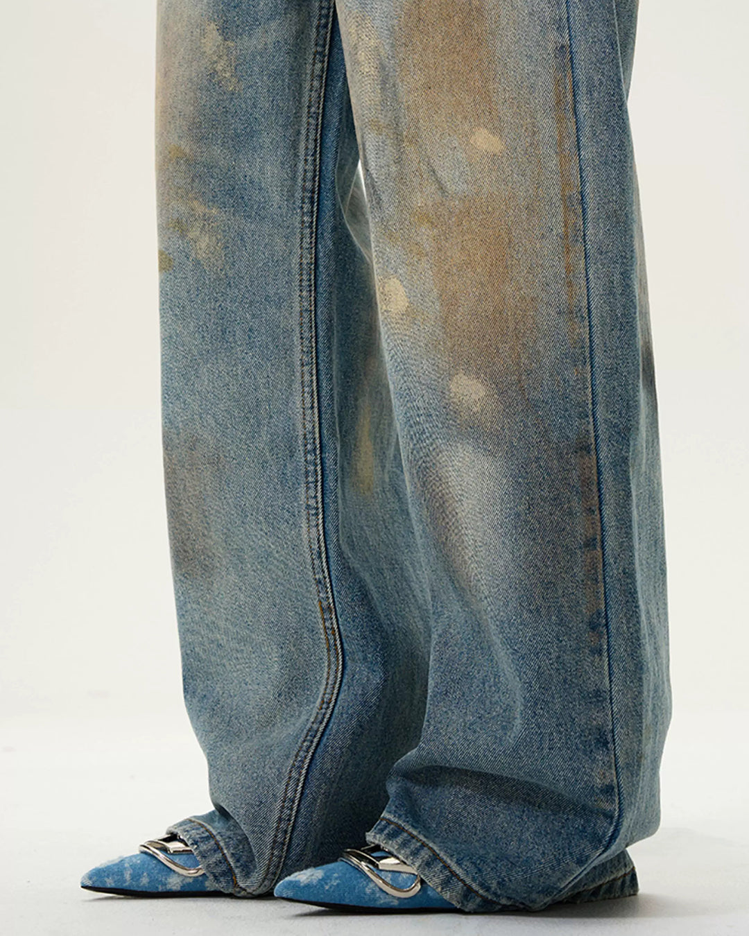 WASTELAND SPLATTER DENIM PANTS - DIRTY BLUE