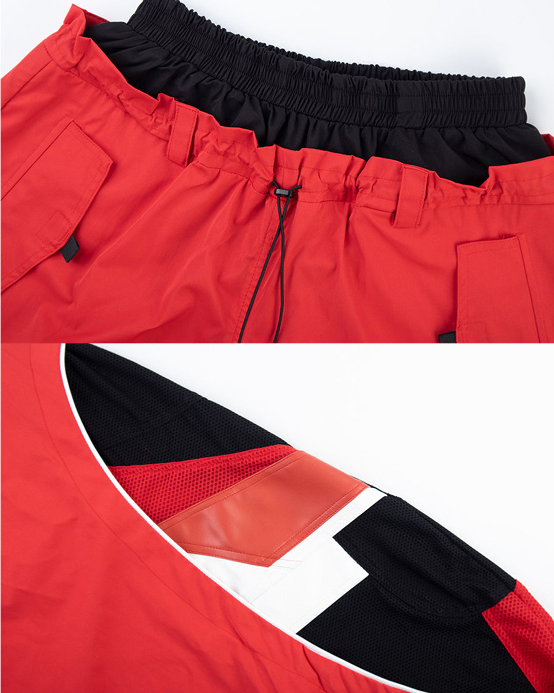 RACING INSPIRED DOUBLE WAIST MESH PANEL PANTS - RED