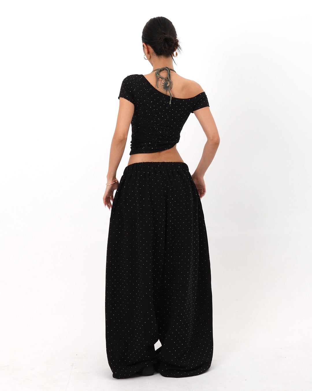 STARLIGHT RHINESTONE EMBELLISHED JAZZ PANTS - BLACK