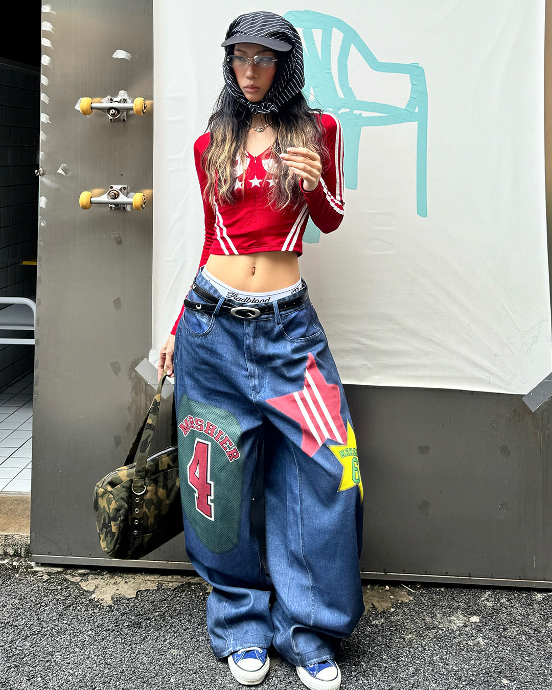 SPORTY JERSEY V-NECK CROPPED TOPS - RED
