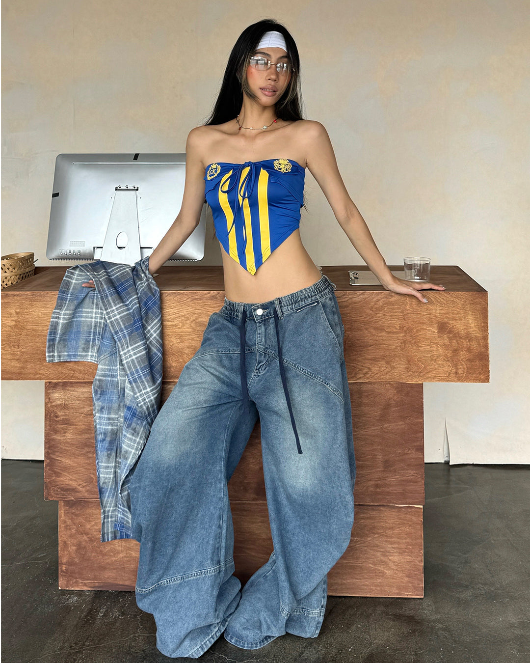 SPORTY JERSEY STRIPED CROPPED TUBE TOPS - BLUE
