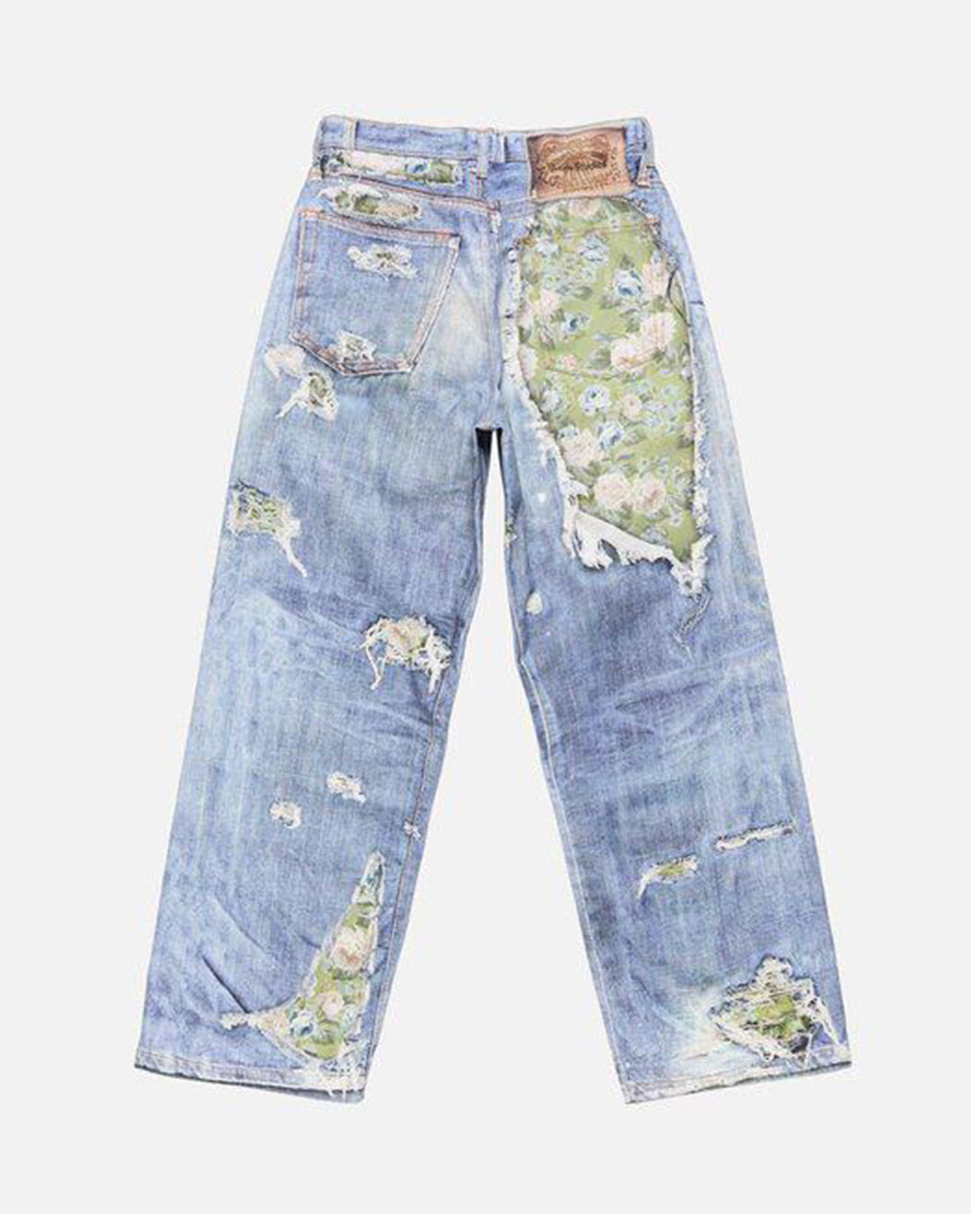 MID-SUMMER ROSE 3D WHISKER-WASHED DISTRESSED JEANS - BLUE