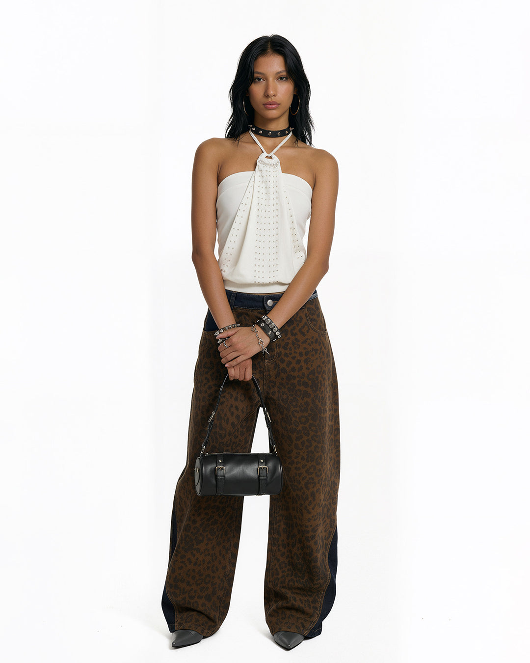 VINTAGE RIVET DETAIL FAUX TWO-PIECE CAMI TOPS - WHITE