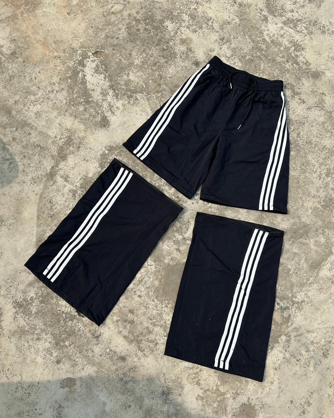 STRIPED DETACHABLE-LEG QUICK-DRY PANTS - BLACK