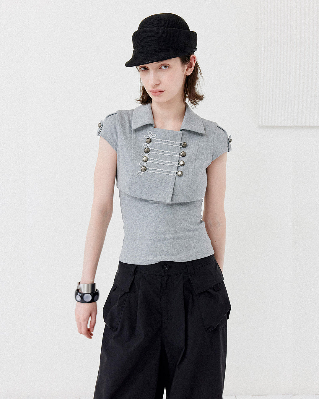 TWO-PIECE PALACE STYLE CROPPED TOPS - GREY