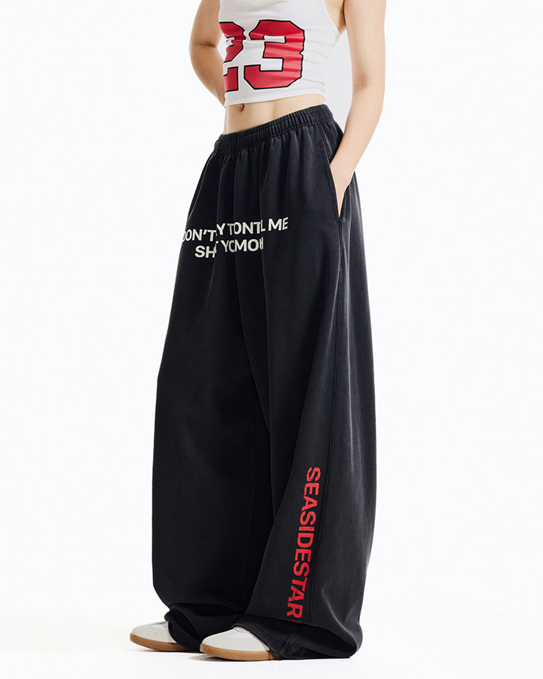 LETTER PRINT CLOUD COTTON DANCE SWEATPANTS - BLACK