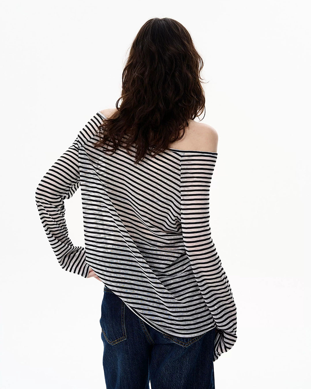 STRIPE HENLEY LIGHTWEIGHT SUNSHIELD TOPS - BLACK