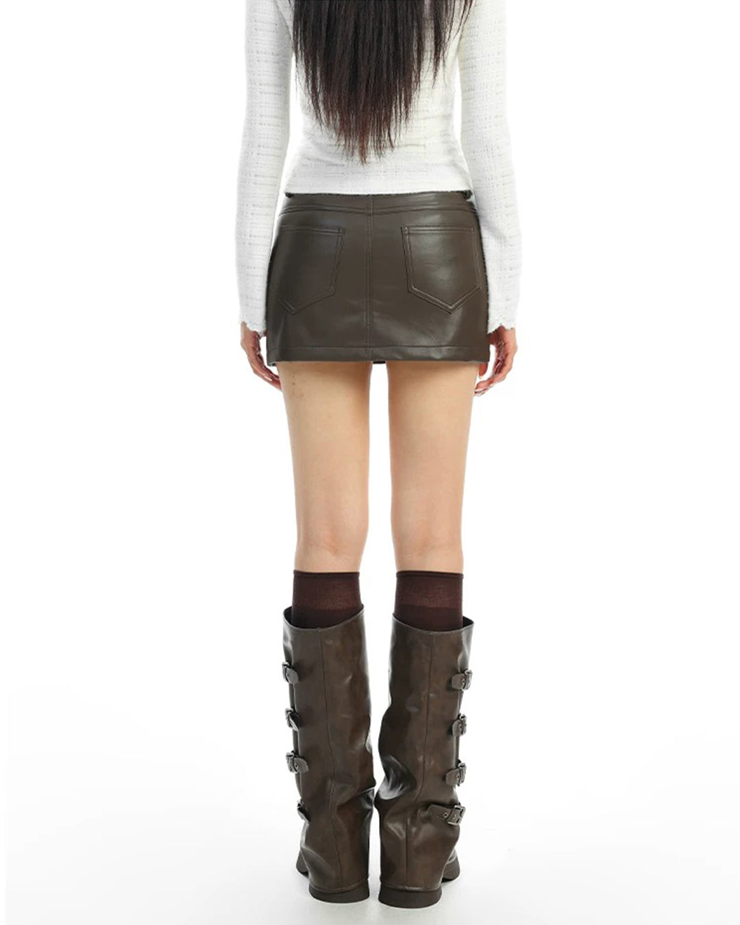 MELANGE HIGH WAIST FAUX LEATHER MINI SKIRTS