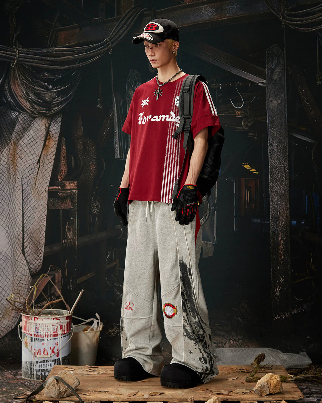 OVERSIZED CONTRAST PANEL JERSEY T-SHIRTS - RED