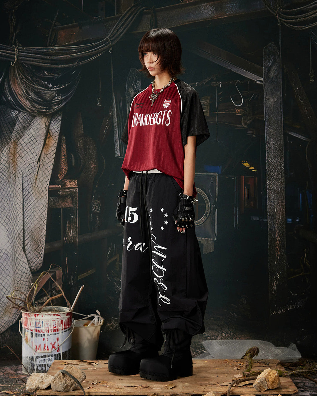 COLOR-BLOCK JERSEY LOOSE FIT T-SHIRTS - RED