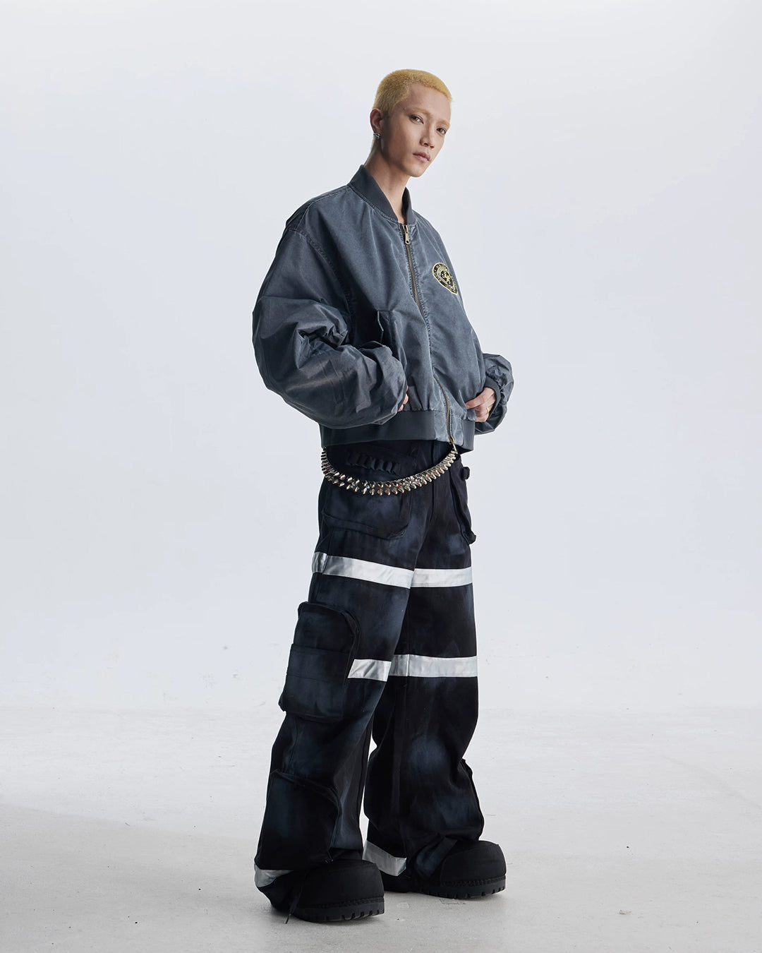 GRUNGE DIRTY DYE HEAVY DUTY CARGO PANTS - BLACK