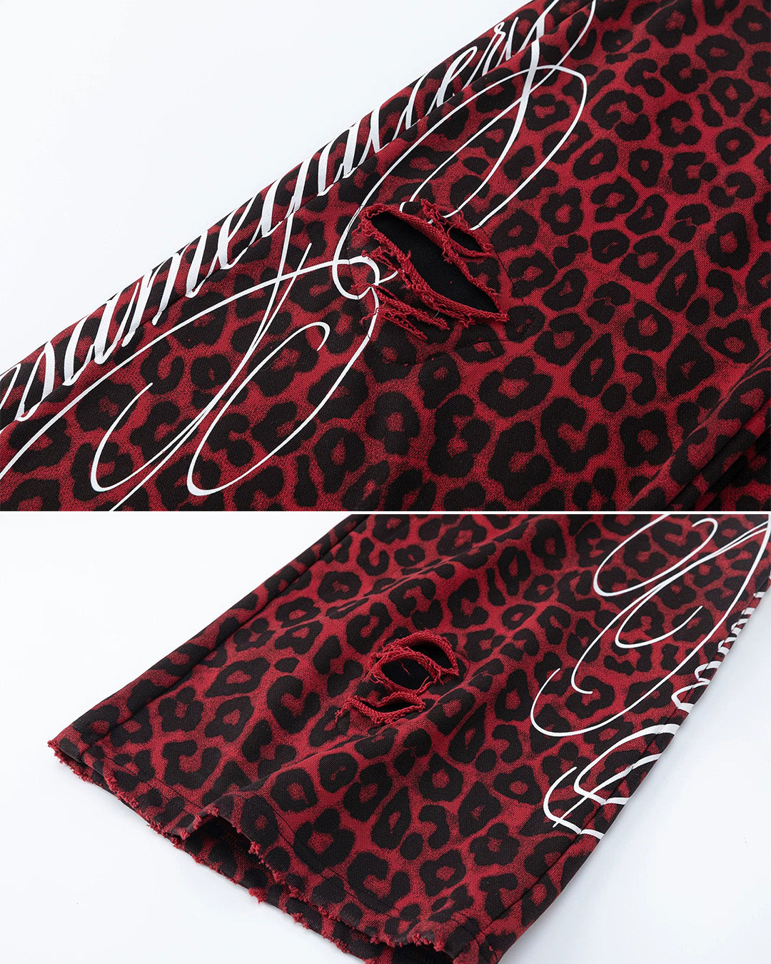DAMAGE FLOW LEOPARD DOUBLE WAIST WIDE LEG PANTS - RED