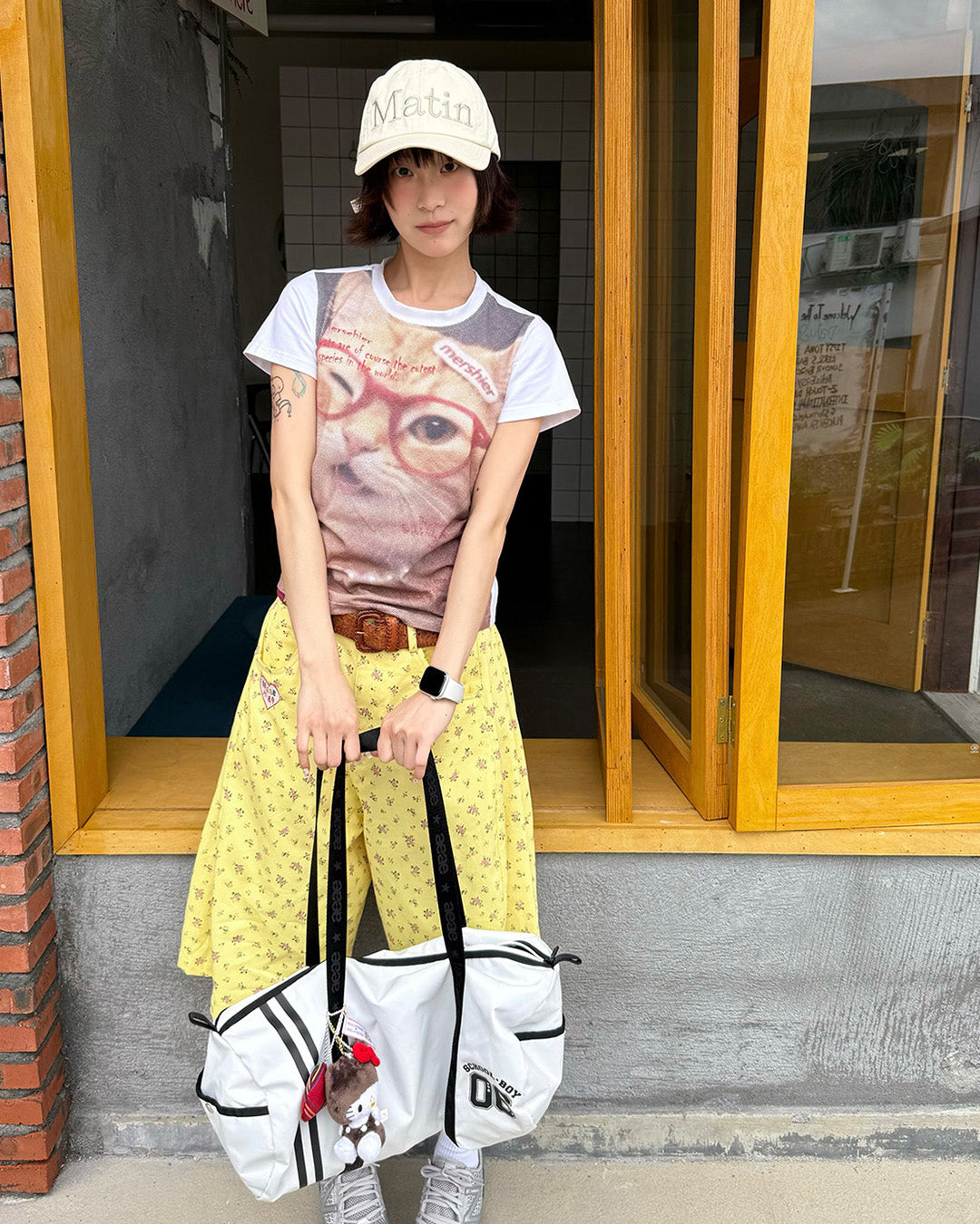 ALL-OVER FLORAL PRINT WIDE LEG 3/4 PANTS - YELLOW