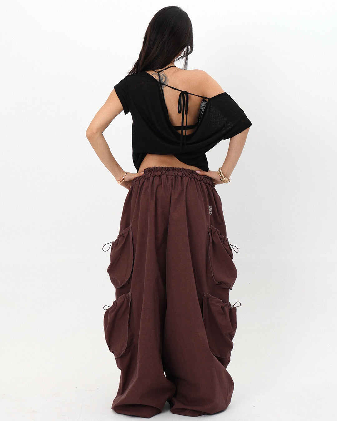 HIPHOP MULTI-POCKET CARGO PANTS - CLARET