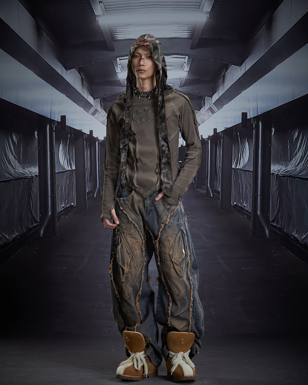 DECONSTRUCTED V-HEM DIRTY DYE TOPS - COFFEE