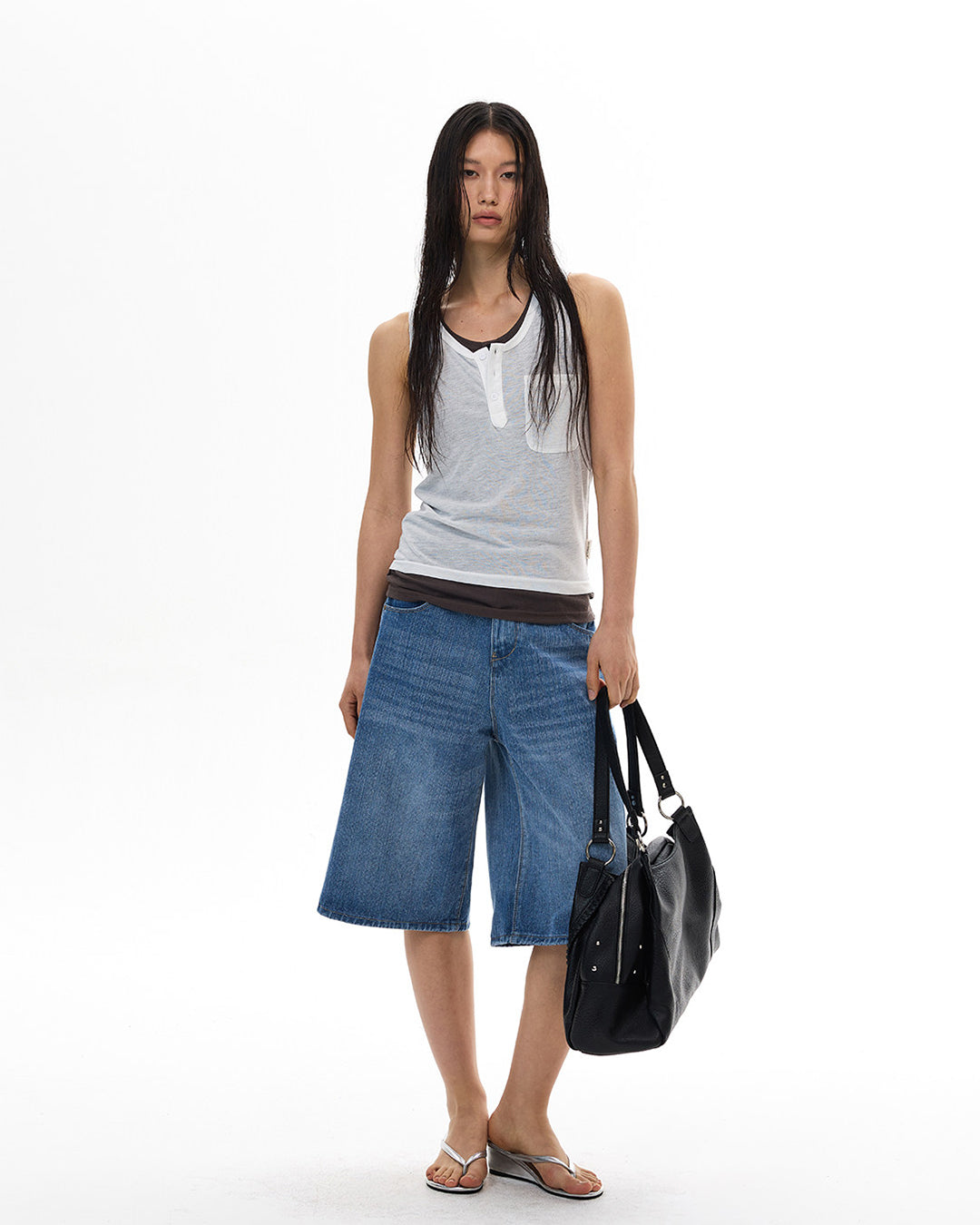 TEXTURE PARIS BUCKLE JORTS - BLUE