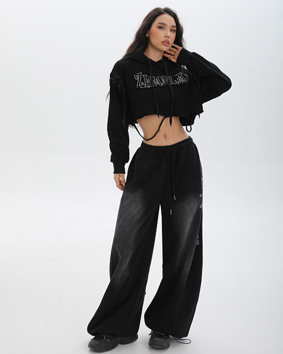 WASTELAND CAT EAR CROPPED HOODIES - BLACK