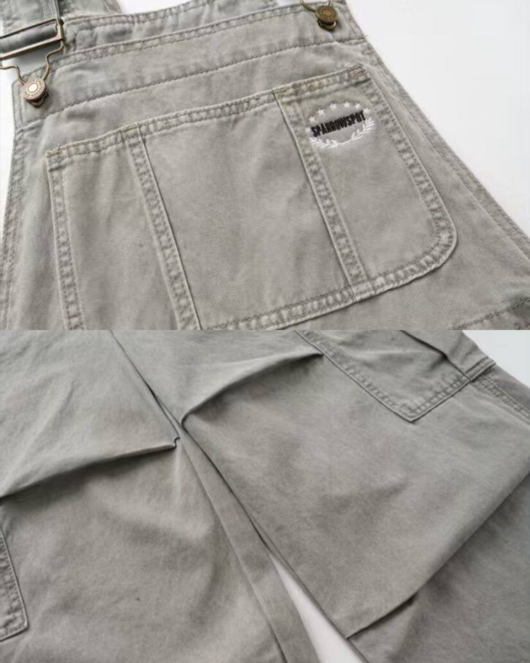 MULTI-POCKET DISTRESSED CARGO OVERALLS - ARMY GREEN