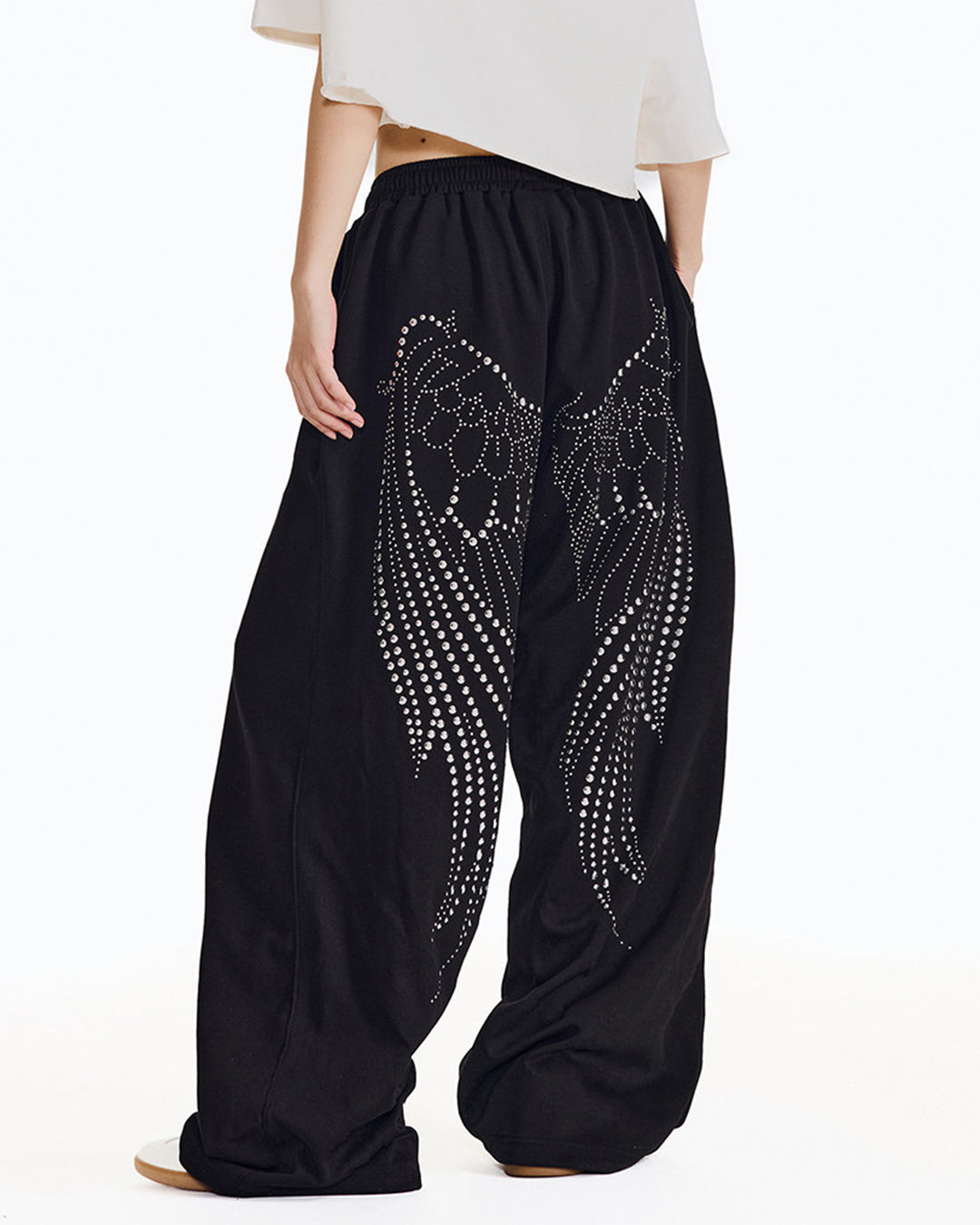 WING RHINESTONE SWEATPANTS - BLACK