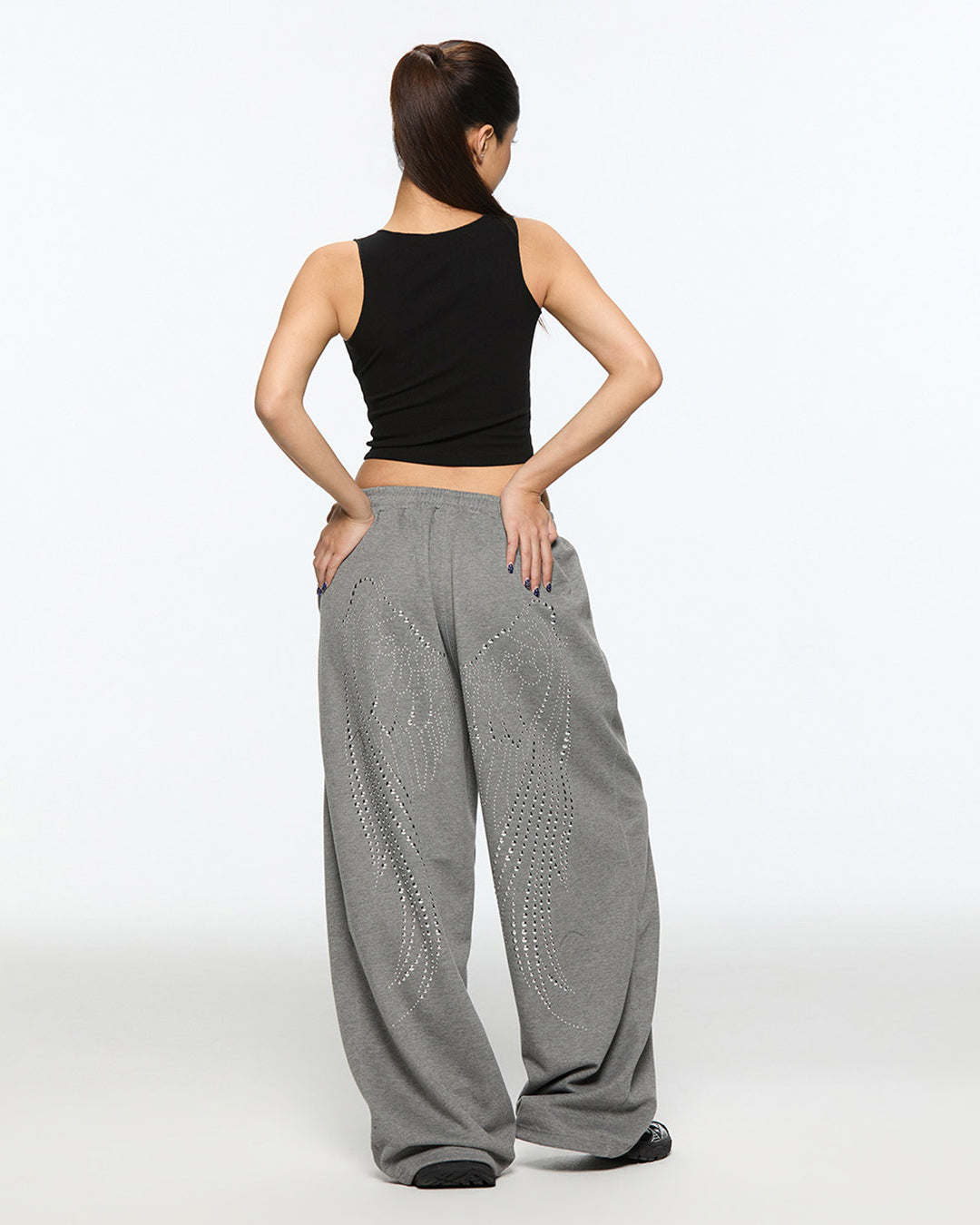WING RHINESTONE SWEATPANTS - DARK GREY