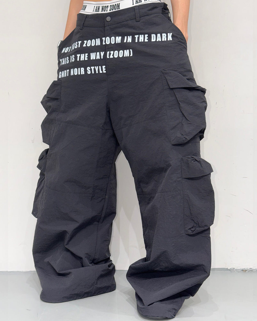 STREETWEAR LETTER PRINT CARGO QUICK-DRY PANTS - BLACK