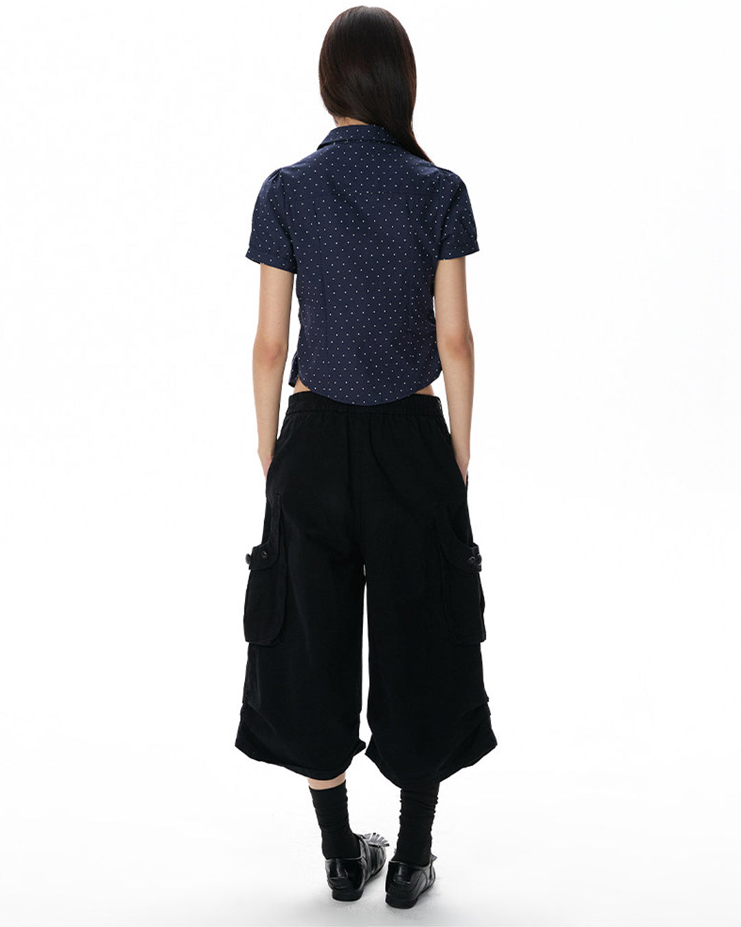 VINTAGE PALACE STYLE UTILITY CROPPED PANTS - BLACK