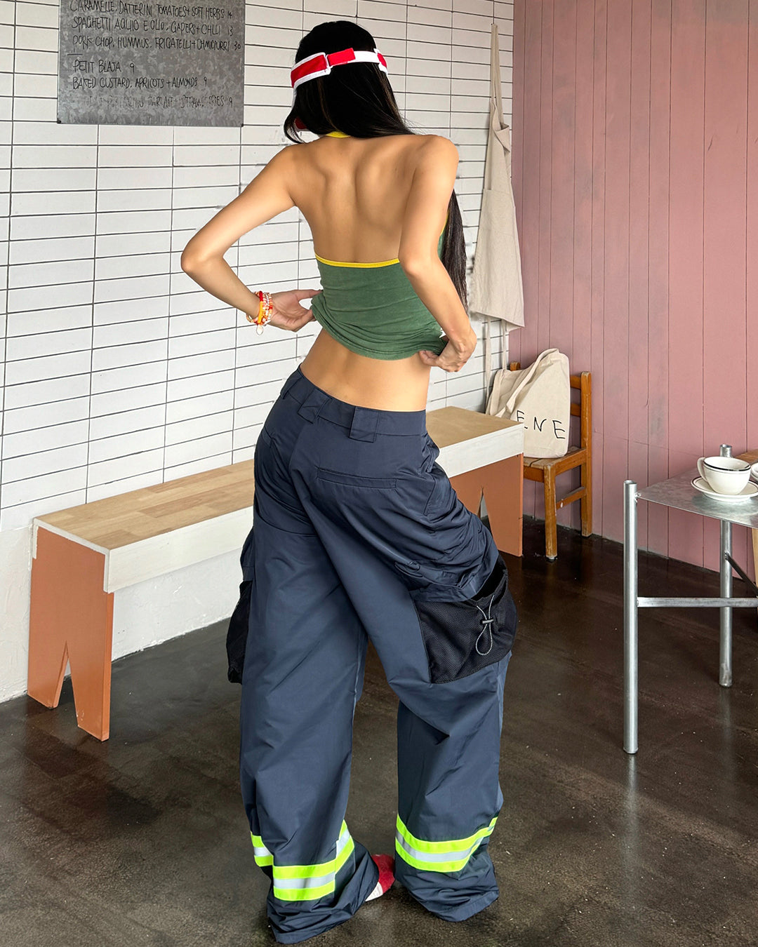STREETWEAR REFLECTIVE STRIP CARGO PANTS - NAVY BLUE