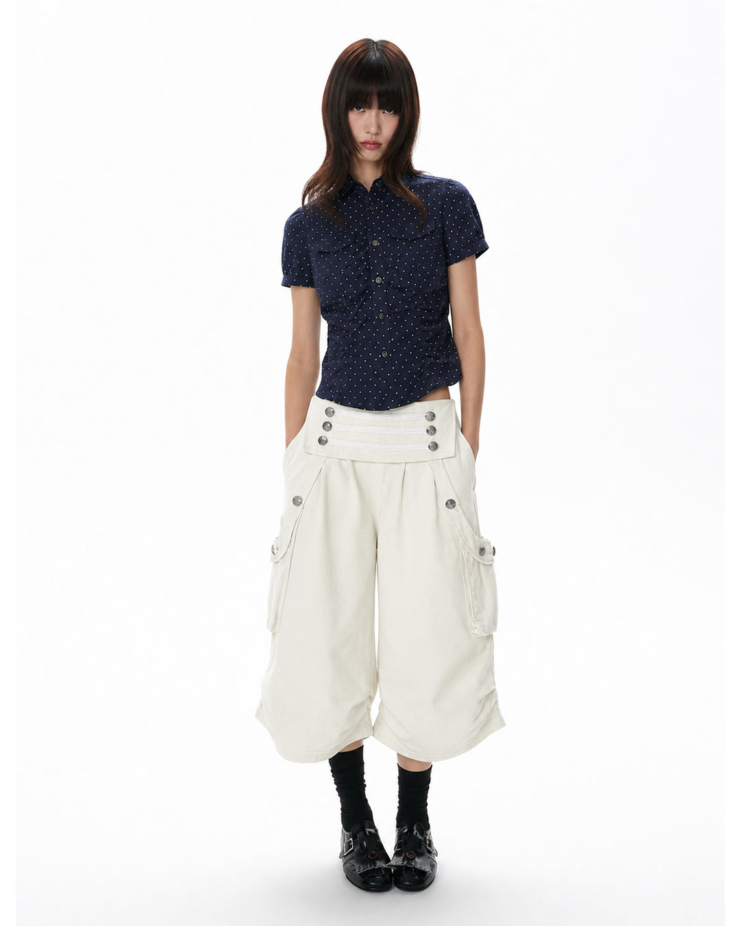 VINTAGE PALACE STYLE UTILITY CROPPED PANTS - WHITE