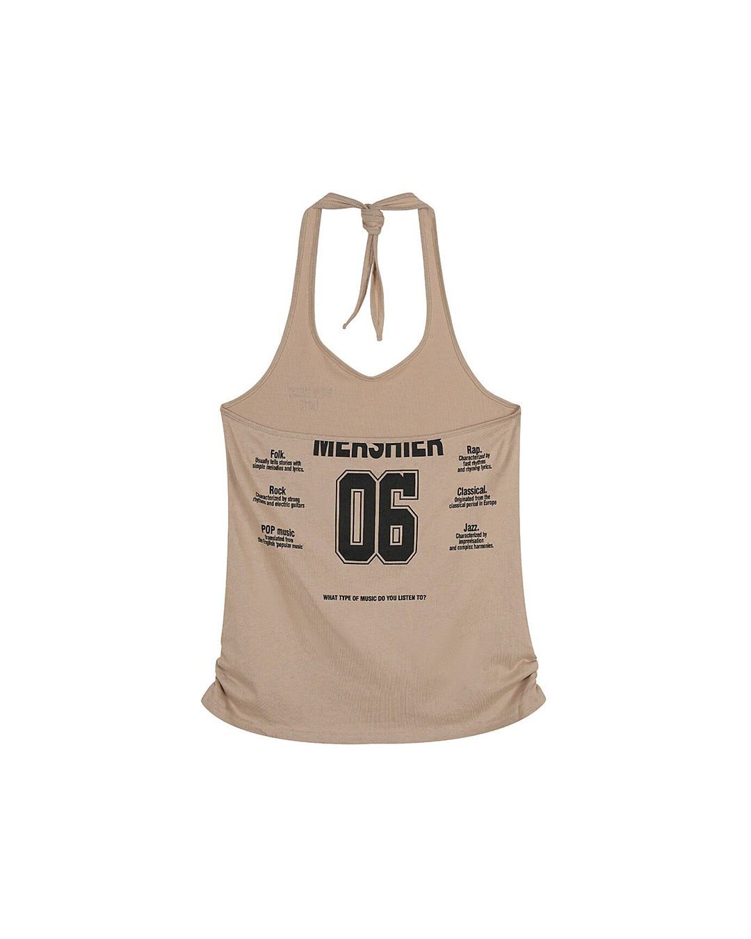 LETTER PRINT BACKLESS HALTER TANK TOPS - KHAKI