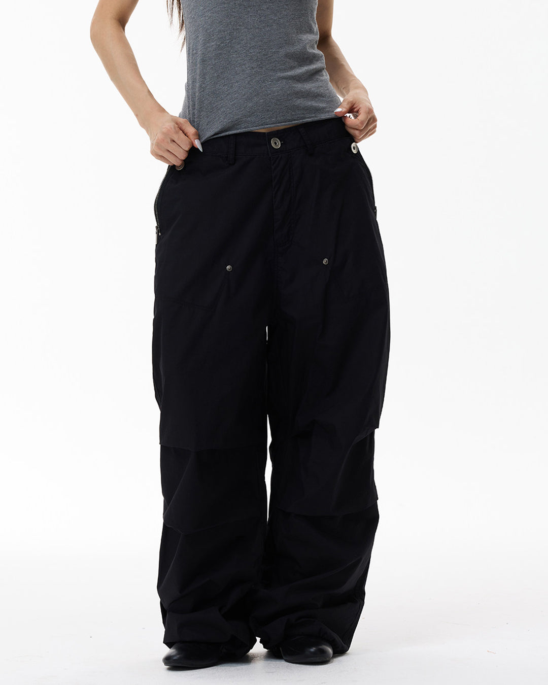 QUICK-DRY RELAXED PARACHUTE CARGO PANTS - BLACK