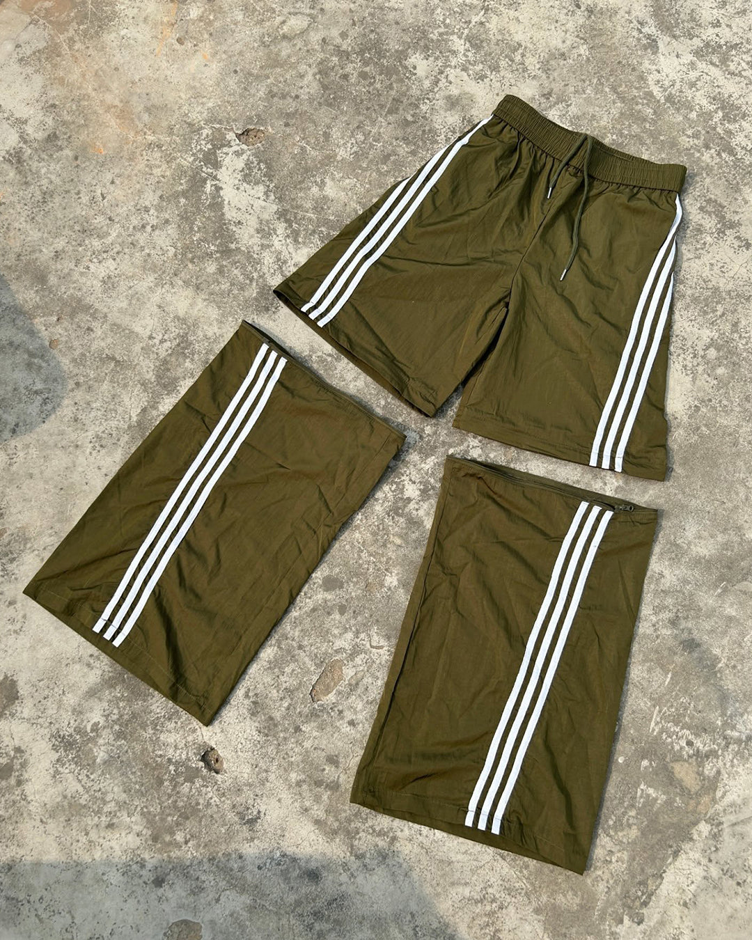 STRIPED DETACHABLE-LEG QUICK-DRY PANTS - OLIVE