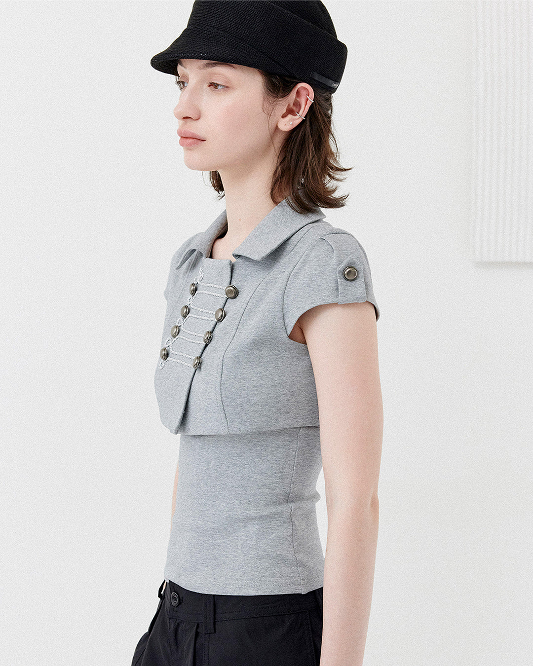 TWO-PIECE PALACE STYLE CROPPED TOPS - GREY