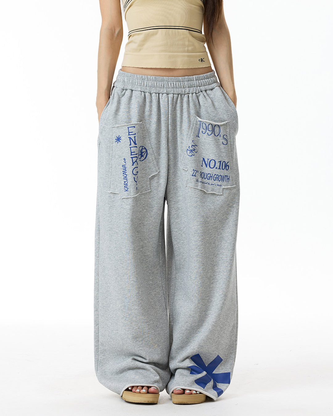 GLOVE POCKETS HEAVY GRAPHIC PRINT SWEATPANTS - GREY