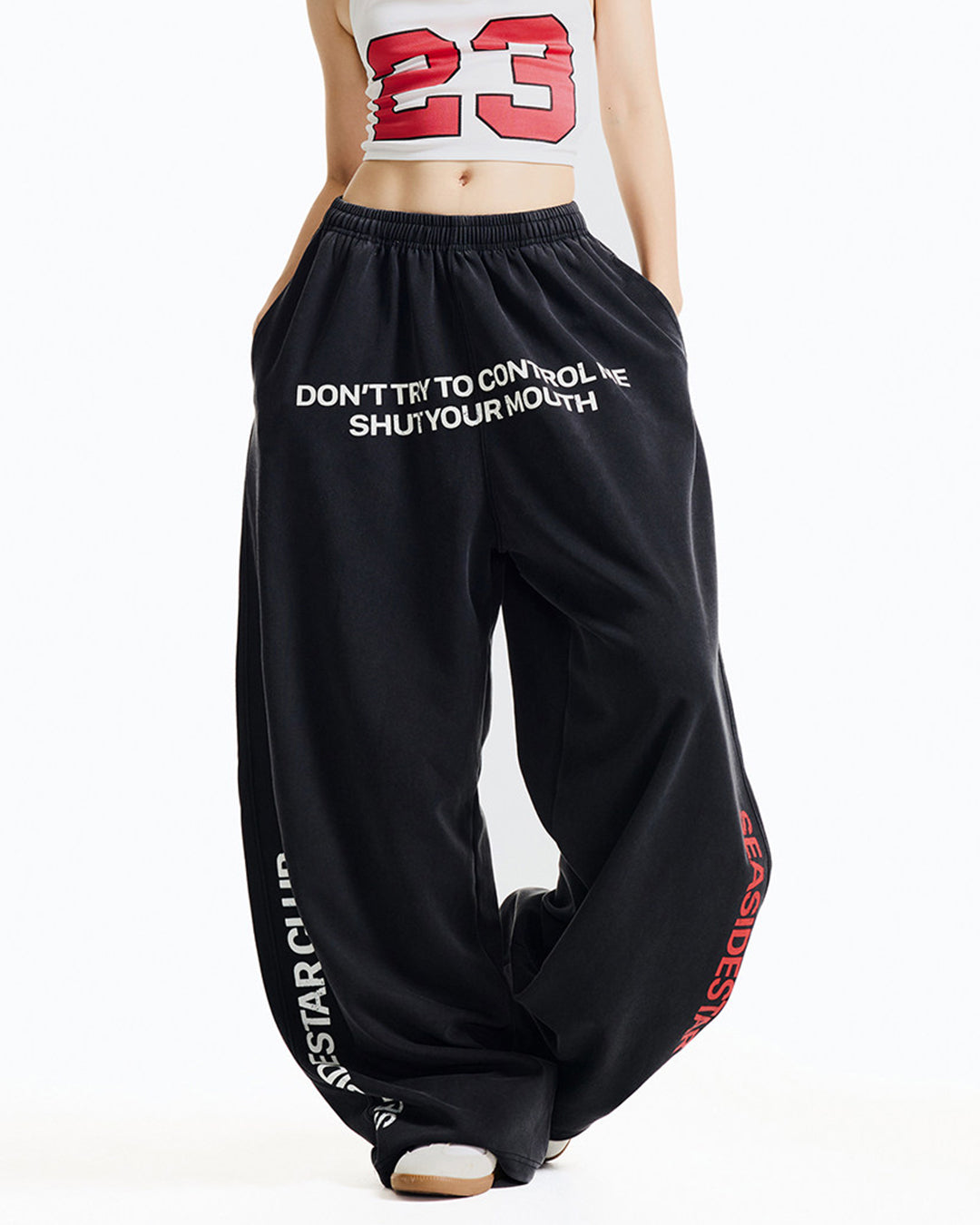 LETTER PRINT CLOUD COTTON DANCE SWEATPANTS - BLACK