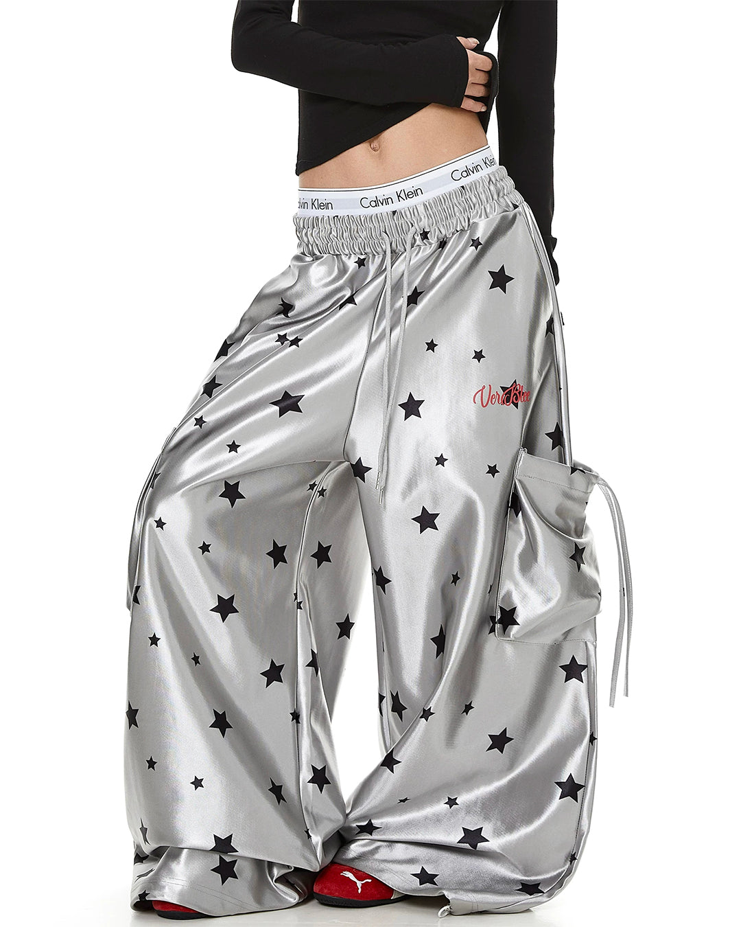 ALL-OVER SHINY SWEATPANTS - GRAY
