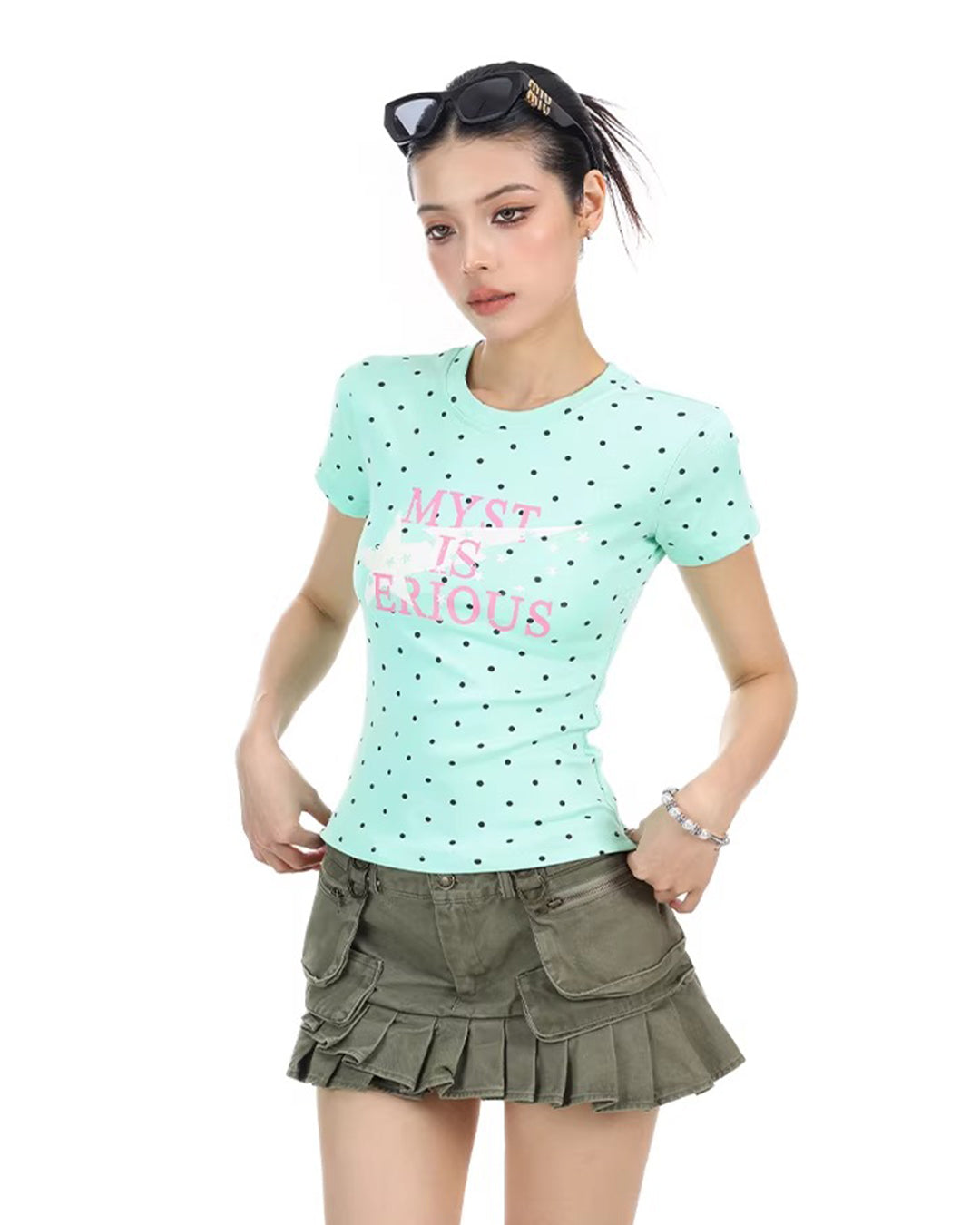 POLKA DOT LETTER REGULAR-FIT T-SHIRTS - MINT GREEN