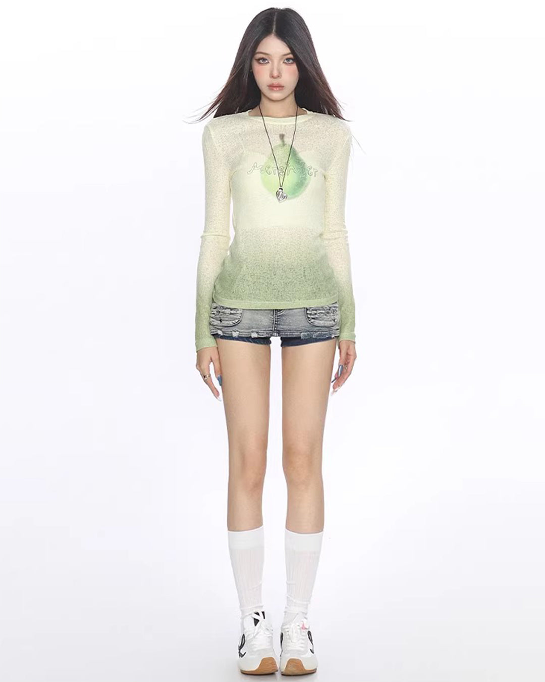 SEMI-SHEER GRADIENT PRINT TOPS - GREEN
