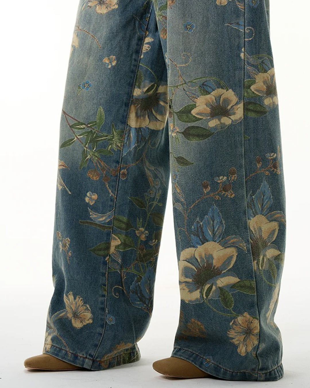 VINTAGE FLORAL PRINT JEANS - BLUE