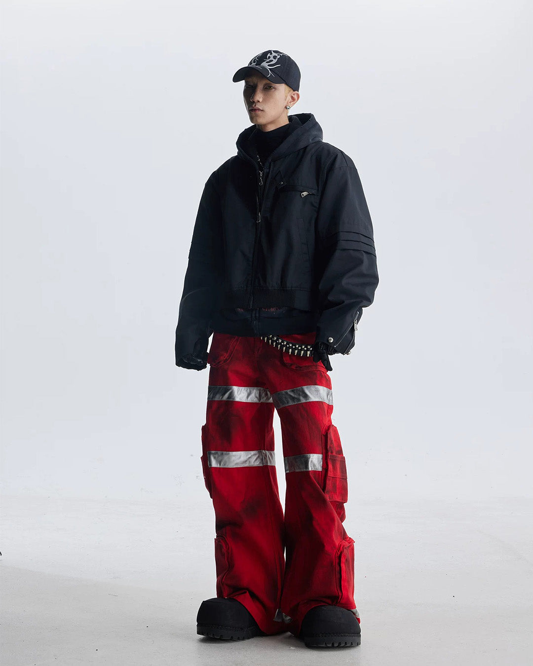 GRUNGE DIRTY DYE HEAVY DUTY CARGO PANTS - RED