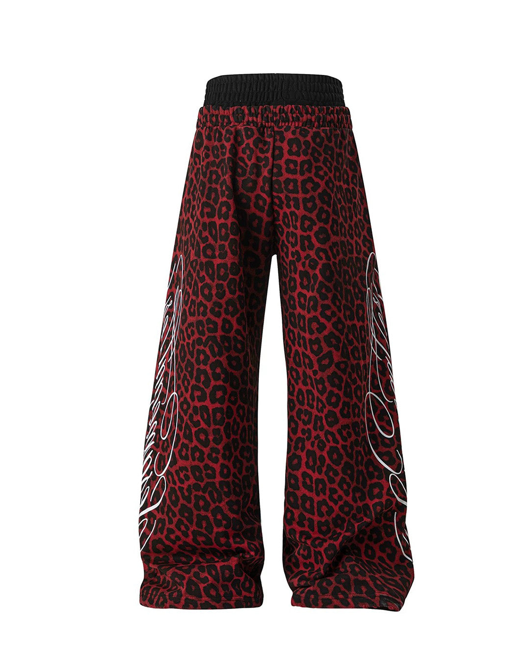 DAMAGE FLOW LEOPARD DOUBLE WAIST WIDE LEG PANTS - RED