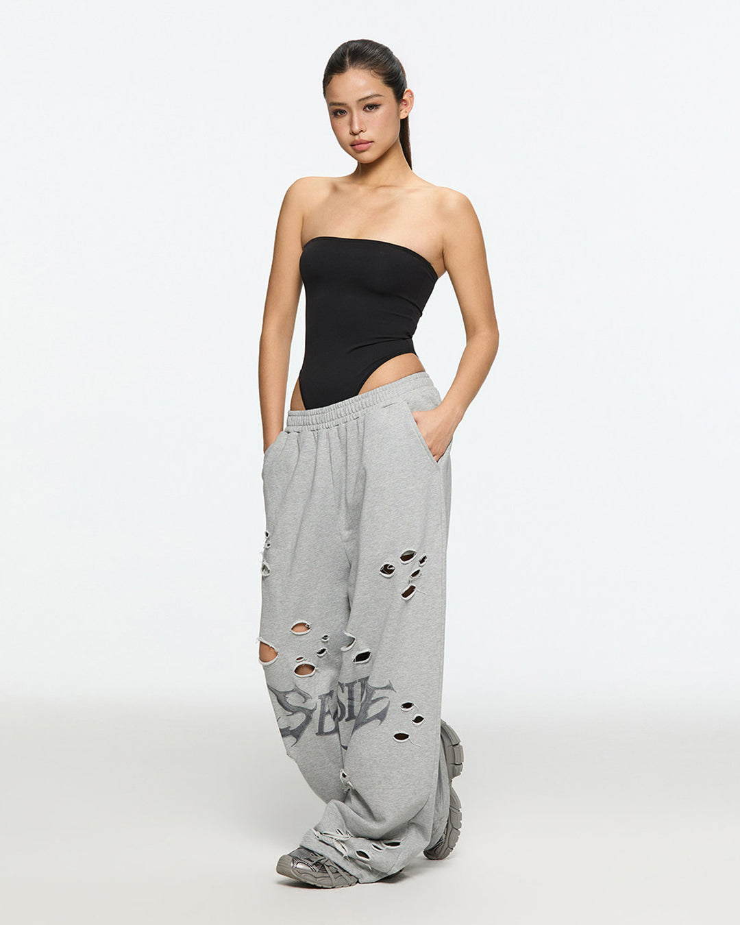 SOLID COLOR STRAPLESS BODYSUITS - BLACK