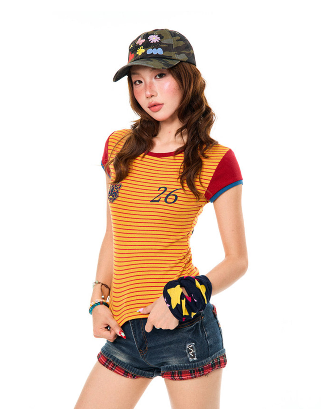 RETRO STRIPE CASUAL T-SHIRTS - ORANGE